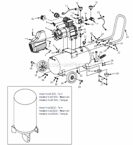 Page A Diagram and Parts List for HL423200 2007 Campbell Hausfeld Compressor